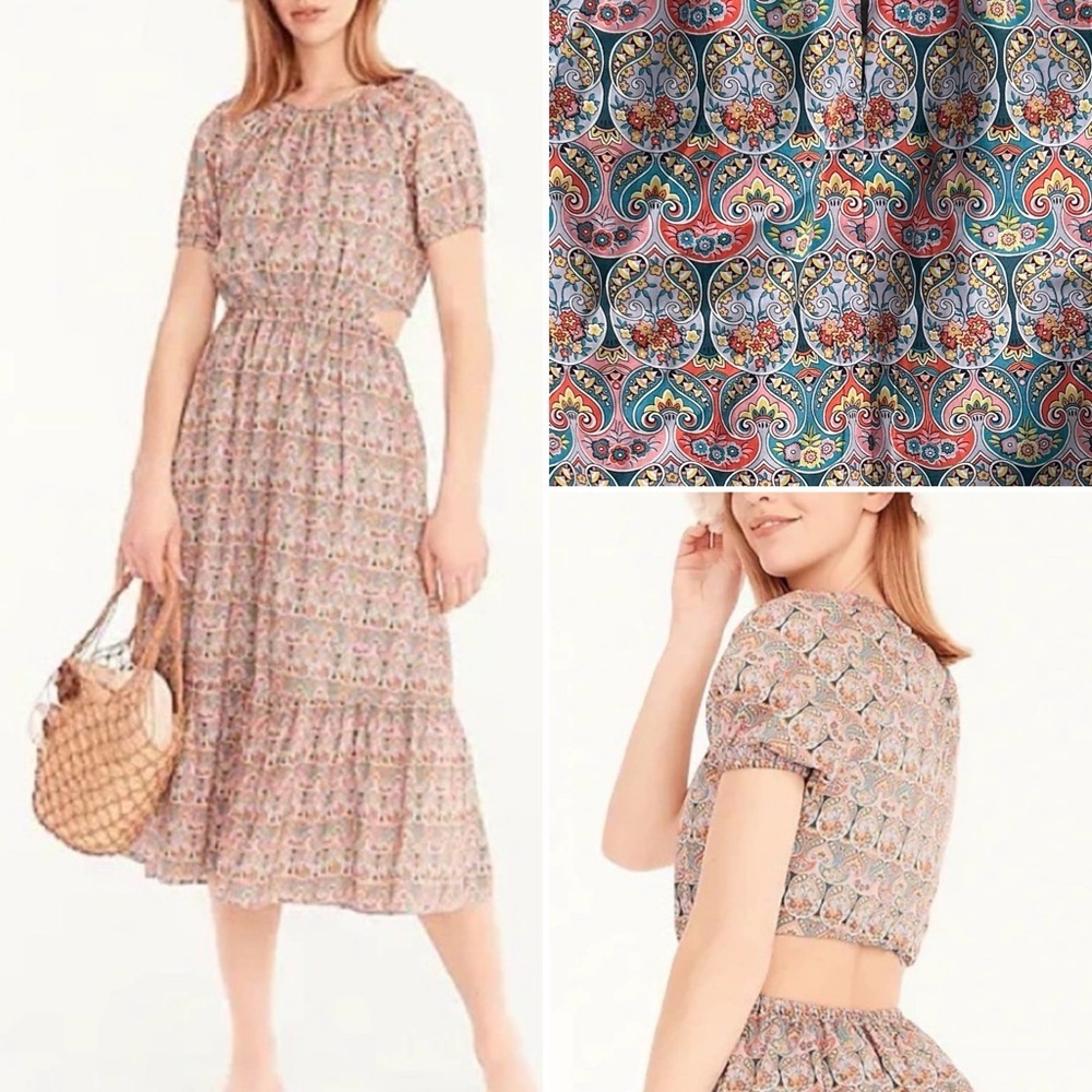 J Crew Side cutout organic cotton midi dress in Liberty Giorgia Duke fabric Sz 2